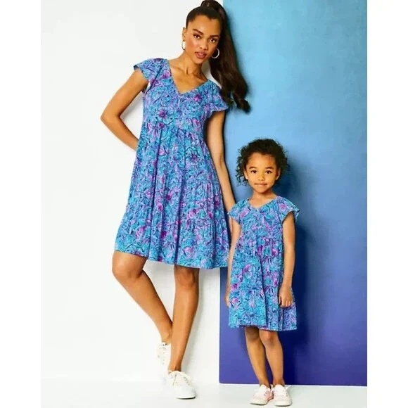 Lilly Pulitzer Girls Mini Kawai Dress Breakwater Blue Cotton S 4-5 YRS 281165